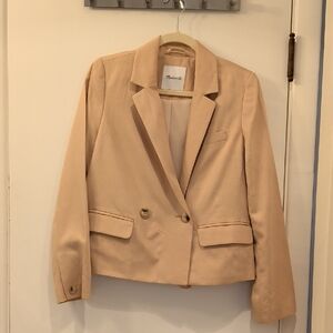 Madewell Light Tan Double-Breasted Cropped Blazer